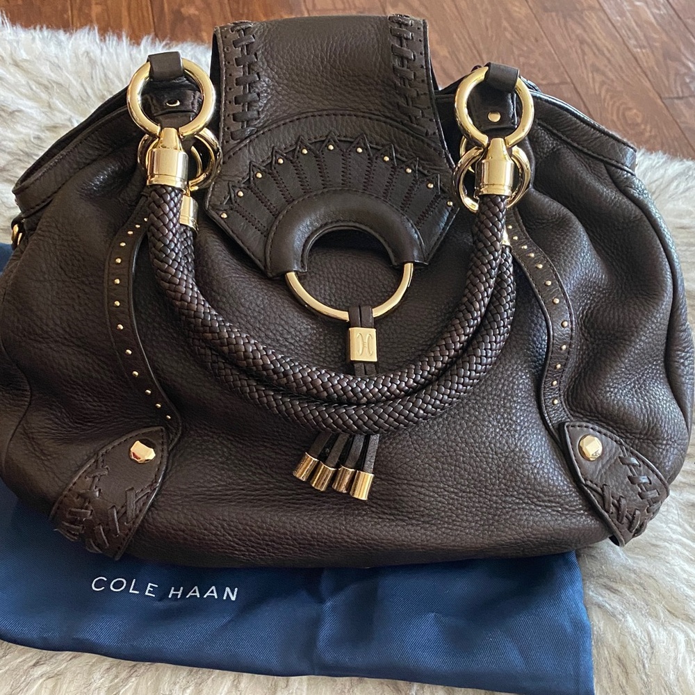 COLE HAAN Collection C06 Gorgeous Brown Leather Handbag, braided strap - Picture 7 of 16